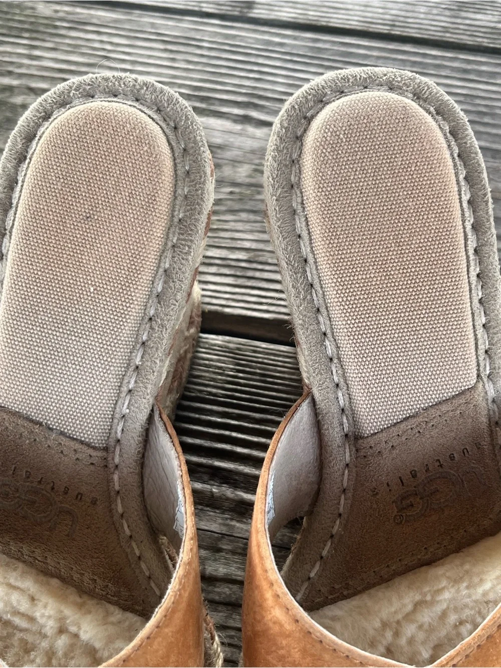 UGG Women's Chestnut Suede Shearling Espadrille Wedges sz 5, with box